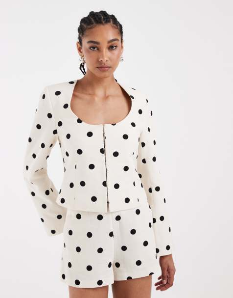 ASOS DESIGN – Gräddfärgad, prickig kavaj i linnemix med rund halsringning - view 1