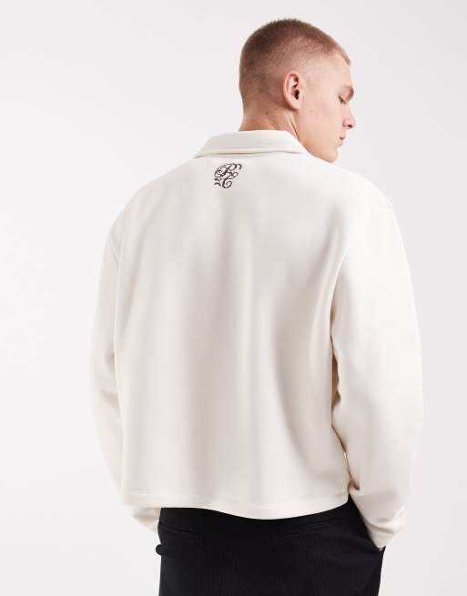 ASOS DESIGN – Gräddvit, avslappnad sweatshirt med pikékrage och broderad text, 5 av 5