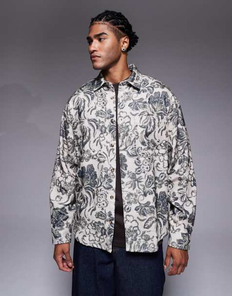 ASOS DESIGN – Gräddvit, blommig flanellskjorta i oversized fit och 90-talsstil - view 1