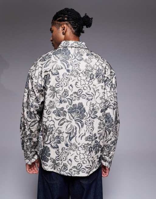 ASOS DESIGN – Gräddvit, blommig flanellskjorta i oversized fit och 90-talsstil, 3 av 5