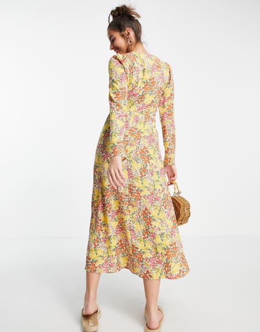 ASOS DESIGN – Gräddvit blommig skaterklänning i midilängd med fyrkantig ringning, 2 av 4