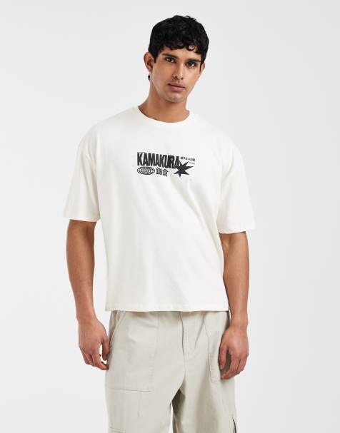 ASOS DESIGN – Gräddvit, boxig t-shirt i oversized fit med japanskt tryck - view 1