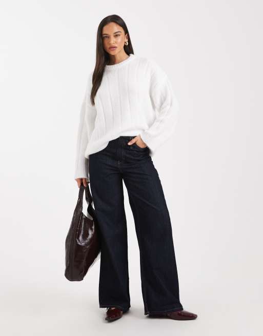 ASOS DESIGN – Gräddvit, bredribbad tröja i oversize med rund halsringning och rundad nederkant, 2 av 4