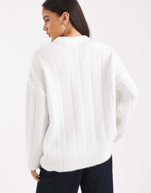 ASOS DESIGN – Gräddvit, bredribbad tröja i oversize med rund halsringning och rundad nederkant, 4 av 4