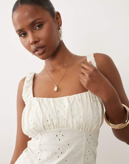 ASOS DESIGN – Gräddvit, broderad milkmaid-topp med indragen byst, del av set, 2 av 4