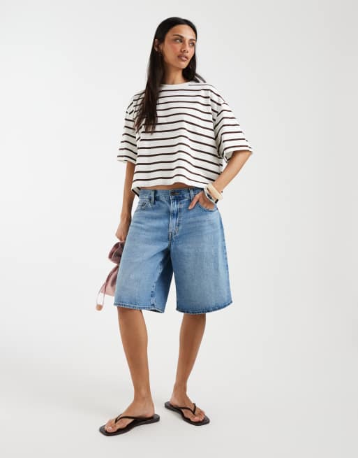ASOS DESIGN – Gräddvit, brunrandig t-shirt med boxig passform och kort design, 2 av 4