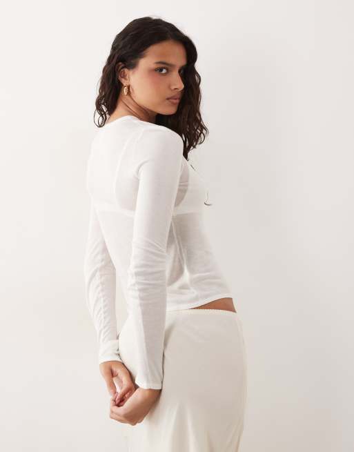 ASOS DESIGN – Gräddvit, figurnära, skir kofta, 4 av 4