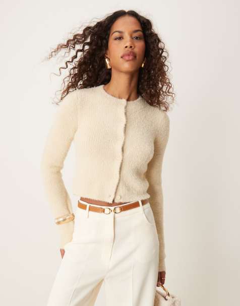 ASOS DESIGN – Gräddvit, figursydd kofta i fluffigt garn - view 1