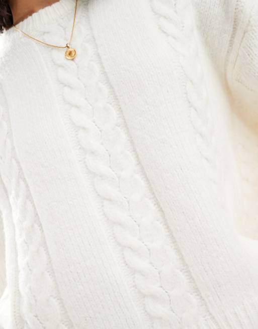 ASOS DESIGN – Gräddvit, flätstickad tröja med rund halsringning, 2 av 4