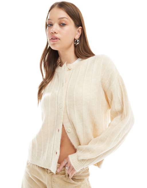 ASOS DESIGN – Gräddvit, fluffigt stickad kofta i oversize