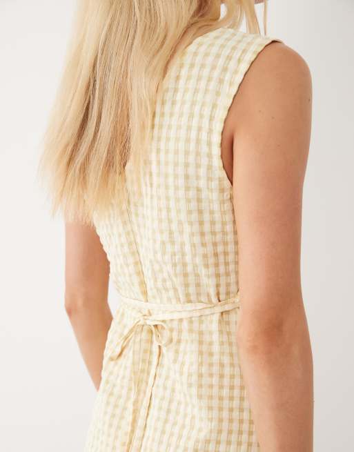 ASOS DESIGN – Gräddvit, ginghamrutig miniklänning med v-ringning, 4 av 4