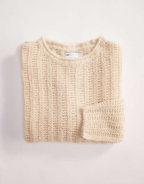 ASOS DESIGN – Gräddvit, hålstickad, ribbad tröja i oversize med borstad finish - view 1