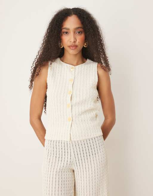 ASOS DESIGN – Gräddvit, halvskir, virkad västtopp med textur, del av set , 4 av 4