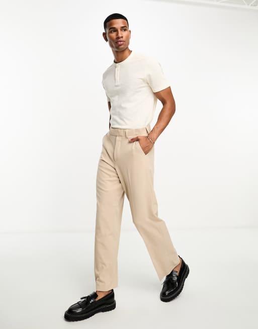 ASOS DESIGN – Gräddvit henley-t-shirt i linnelook, 3 av 4