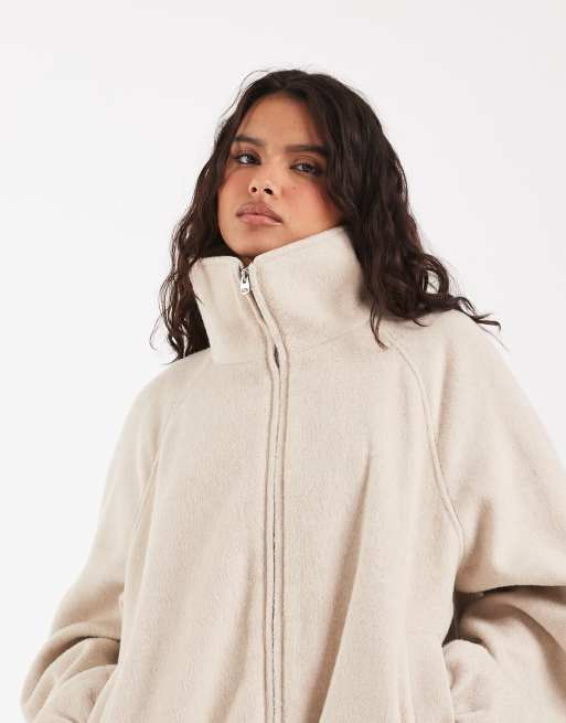 ASOS DESIGN – Gräddvit jacka i ylle med ståkrage och ballongfåll, 3 av 4