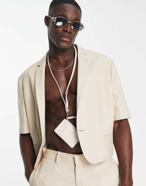 ASOS DESIGN – Gräddvit kavaj i oversize med korta ärmar och mikrostruktur, del av kostym