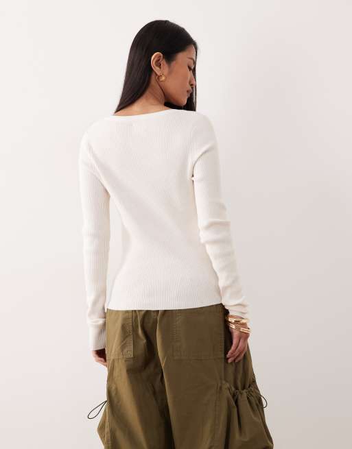 ASOS DESIGN – Gräddvit kofta i bomullsmix med bred, djup halsringning, 3 av 4