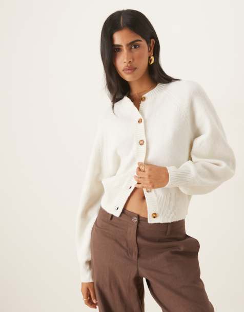 ASOS DESIGN – Gräddvit kofta med rund halsringning och raglanärmar - view 1