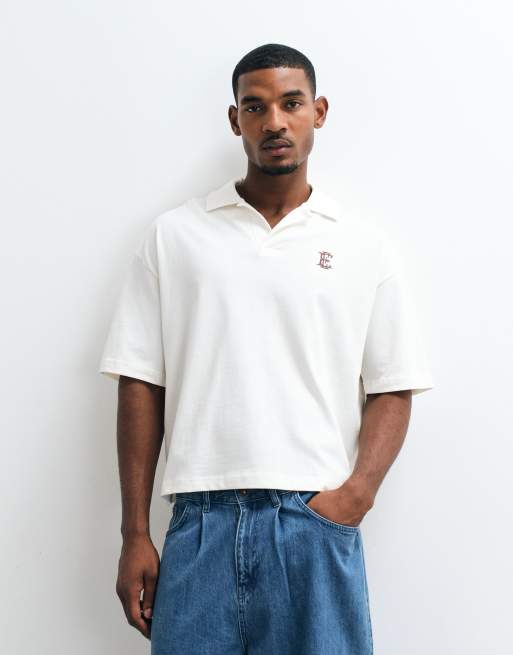 ASOS DESIGN – Gräddvit, kraftig pikétröja i oversize med boxig passform och broderi på bröstet, 5 av 5