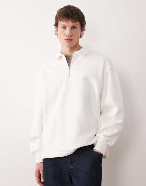 ASOS DESIGN – Gräddvit, kraftig sweatshirt i oversize med krage och dragkedja - view 1