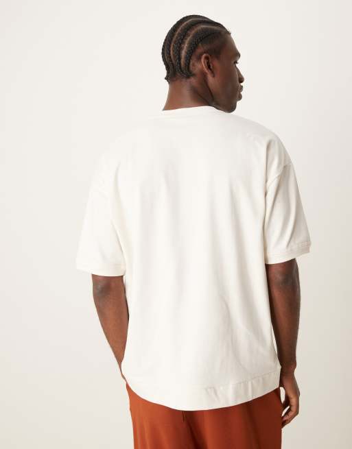 ASOS DESIGN – Gräddvit, kraftig t-shirt i oversize med ribbad rund halsringning, 3 av 4