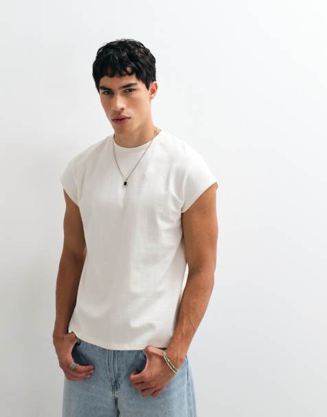 ASOS DESIGN – Gräddvit, kraftig t-shirt i regular fit med holkärmar - view 1