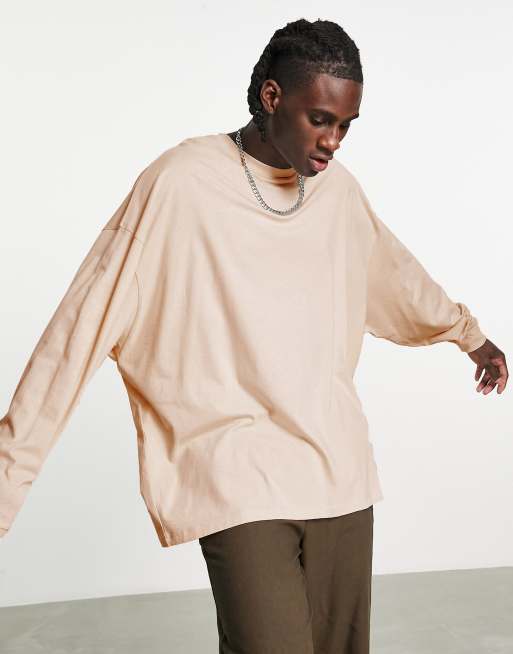 ASOS DESIGN – Gräddvit långärmad t-shirt i oversize-modell
