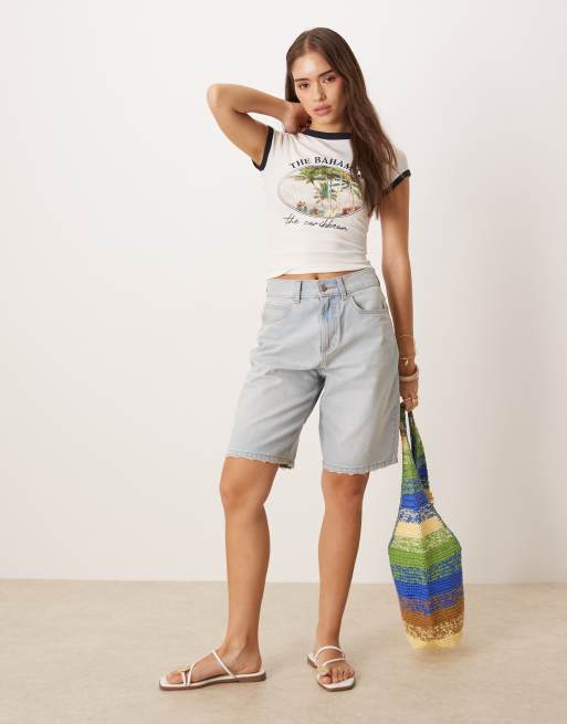 ASOS DESIGN – Gräddvit, liten t-shirt med Bahamas location-tryck och kantrand, 3 av 4