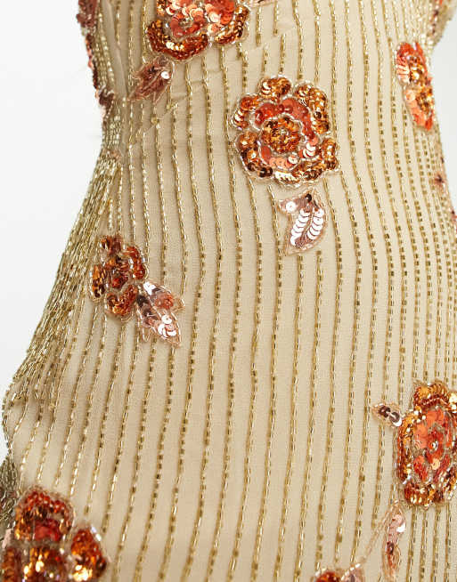 ASOS DESIGN – Gräddvit midiklänning med halterneck och blommiga pärlor, 3 av 4
