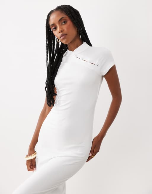 ASOS DESIGN – Gräddvit midiklänning med holkärmar och rouleau-ringning, 2 av 4