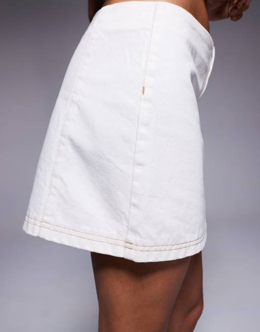 ASOS DESIGN – Gräddvit, mikrokort jeanskjol med dekorativa sömmar, del av set, 5 av 5