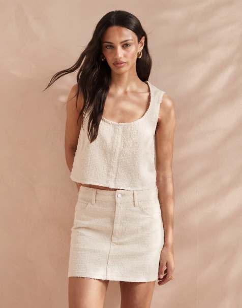 ASOS DESIGN – Gräddvit minikjol i texturerad denim - view 1