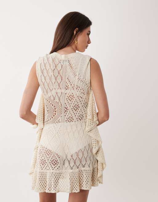 ASOS DESIGN – Gräddvit miniklänning med spets, sömmar och volangfåll, 4 av 4