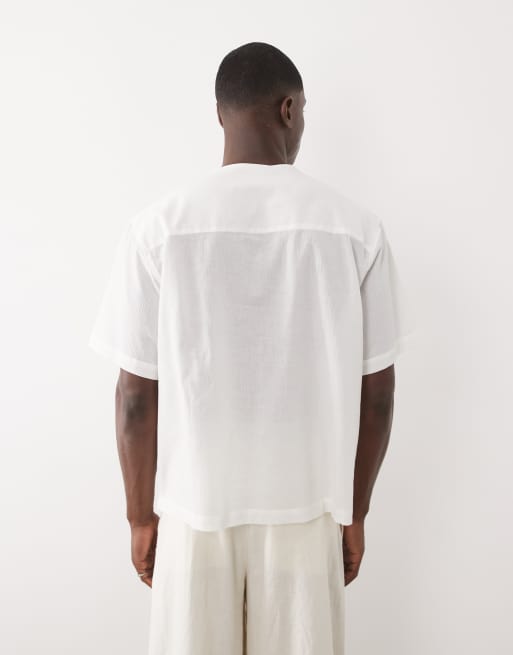ASOS DESIGN – Gräddvit oversize-skjorta i linneliknande tyg och dra på-modell, 2 av 5