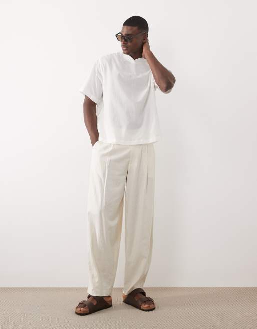 ASOS DESIGN – Gräddvit oversize-skjorta i linneliknande tyg och dra på-modell, 3 av 5