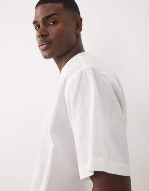 ASOS DESIGN – Gräddvit oversize-skjorta i linneliknande tyg och dra på-modell, 5 av 5
