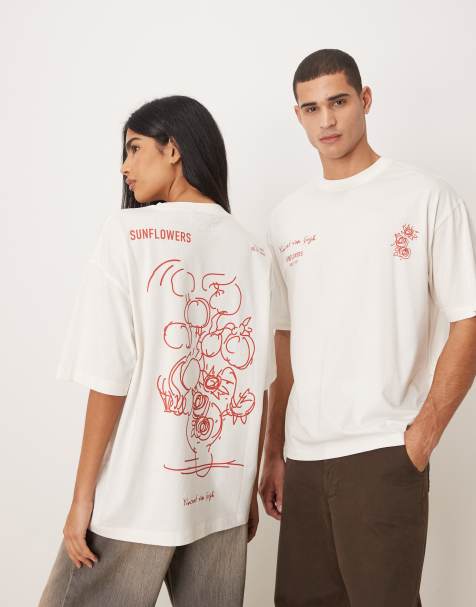 ASOS DESIGN – Gräddvit, oversize t-shirt i unisex-modell med Van Gogh-tryck - view 1