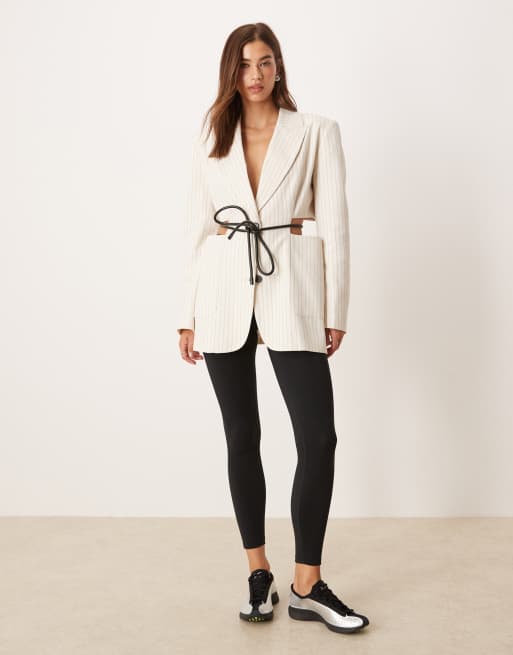 ASOS DESIGN – Gräddvit, randig kavaj med utskurna detaljer vid midjan, del av kostym, 2 av 4