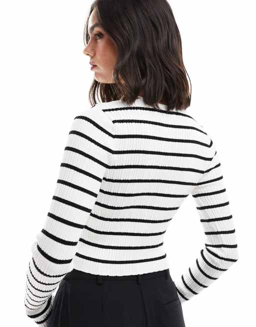 ASOS DESIGN – Gräddvit, randig, stickad topp med långa ärmar och rund halsringning, 4 av 4