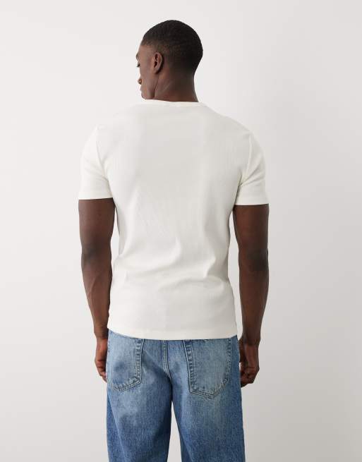 ASOS DESIGN – Gräddvit, ribbad t-shirt i muscle fit med broderad text, 4 av 5