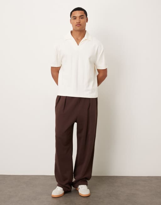 ASOS DESIGN – Gräddvit, ribbad, texturerad pikétröja med avslappnad, boxig passform och platt krage, 2 av 5