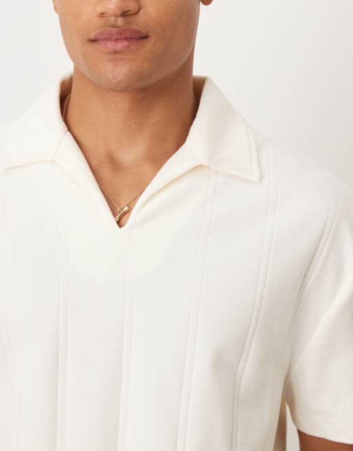 ASOS DESIGN – Gräddvit, ribbad, texturerad pikétröja med avslappnad, boxig passform och platt krage, 5 av 5