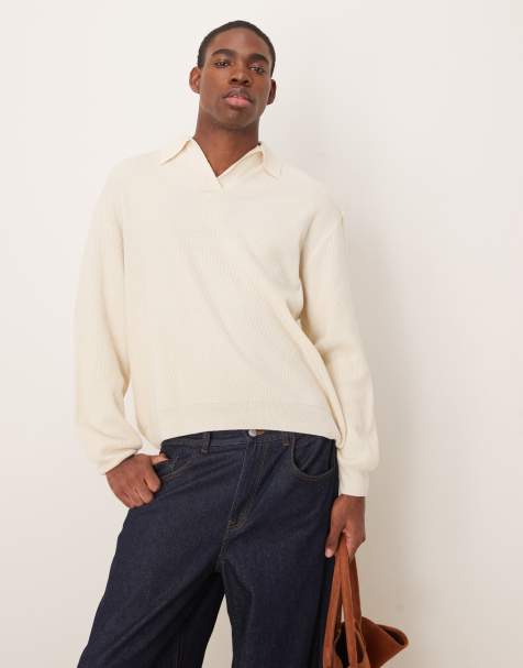 ASOS DESIGN – Gräddvit, ribbstickad tröja i oversize med sprund - view 1