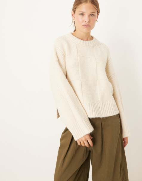 ASOS DESIGN – Gräddvit, rutstickad tröja - view 1