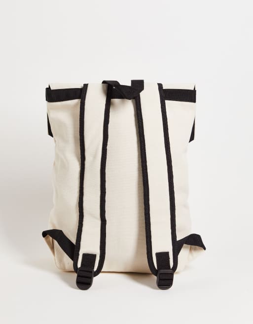 ASOS DESIGN – Gräddvit ryggsäck i kraftig kanvas och dubbla remmar i svart, 2 av 4