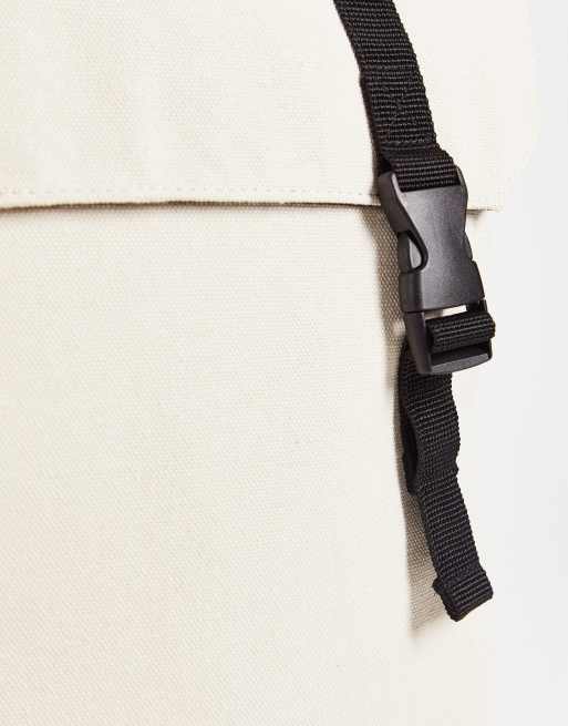 ASOS DESIGN – Gräddvit ryggsäck i kraftig kanvas och dubbla remmar i svart, 4 av 4