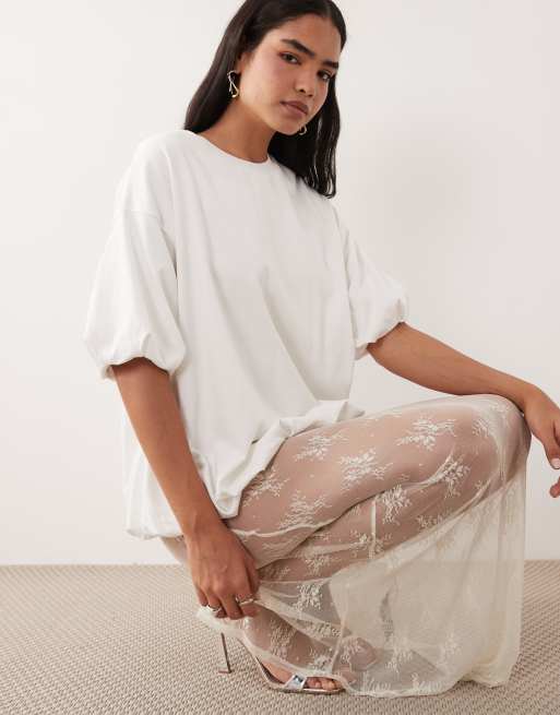 ASOS DESIGN – Gräddvit, skir maxikjol i spets, 4 av 5