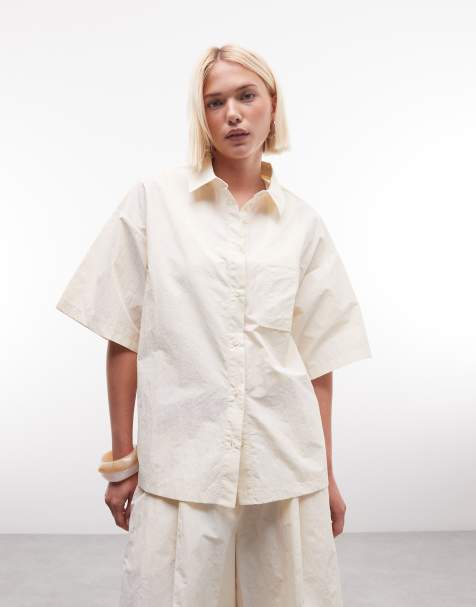 ASOS DESIGN – Gräddvit skjorta i funktionsmaterial med öppen rygg, del av set - view 1