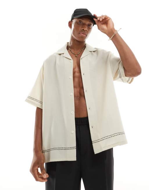ASOS DESIGN – Gräddvit skjorta i oversize med dekorativ söm och resortkrage