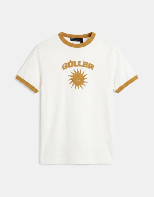 ASOS DESIGN – Gräddvit, smal t-shirt med kantrand och soltryck, 6 av 7
